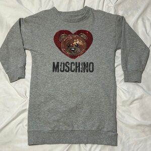 Authentic Moschino Kids 4A Sequin Teddy Bear Heart Sweatshirt Grey